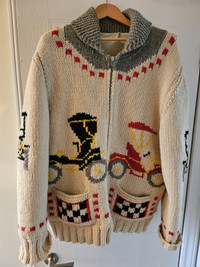 Vintage Cowichan Style Heavy Wool Sweater Jacket