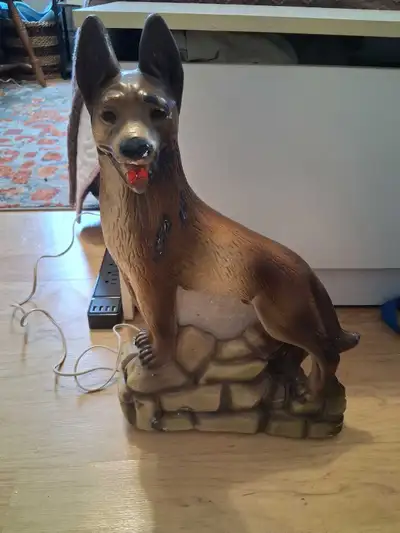 German shepherd chalkware lamp., View more