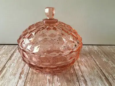 Vintage Pink Fostoria Cubist Candy Dish, View more