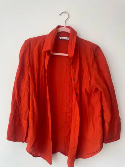 ZARA Red Linen Shirt Pants Set, View more