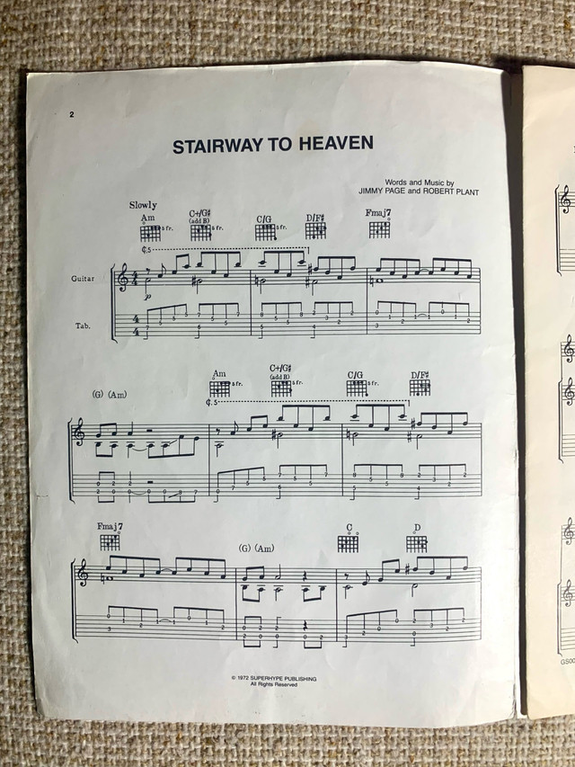 Led Zeppelin Sheet Music - Stairway to Heaven in Arts & Collectibles in Mississauga / Peel Region - Image 2