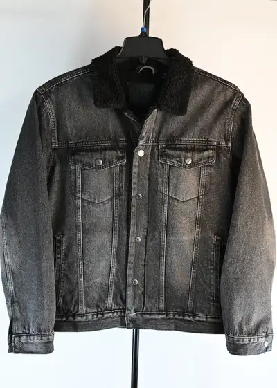 DKNY Mens Jeans Sherpa-Lined Grey Denim Tracker Jacket Mens XL, View more