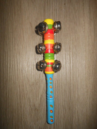 Wooden Jingle Stick with 12 Large Nickle Jingle Bells