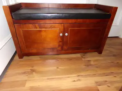 "GILLARD" 2 CABINET STORAGE BENCH,WALNUT FINISH/ CUSHION INCLD, View more