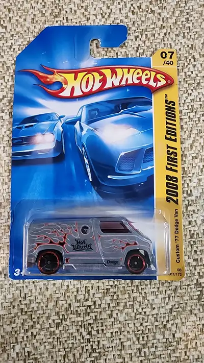 Explore the details of the Hot Wheels 2008 New Models series with this Custom ‘77 Dodge Van, a must-...