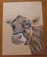 "Sweet Bessie" Dairy cow drawing, colored pencil on paper