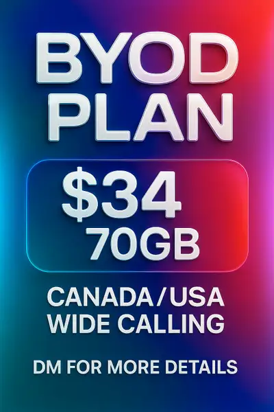 BYOD Plan – $34/month Bring Your Own Device – no need to purchase a new phone 70 GB of high-speed da...