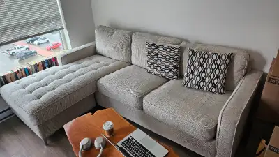 Used for a year Sectional sofa + storage Length: 9.5 ft Solid wood table can be added for extra char...