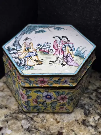chinese antique canton enamel cloisonne trinket box, View more