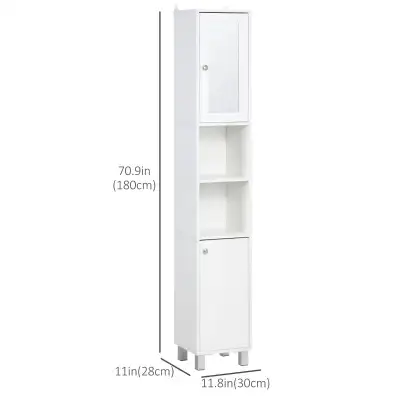 11.8"x11"x70.9" Tall Bathroom Storage Cabinet with Mirror, White, View more
