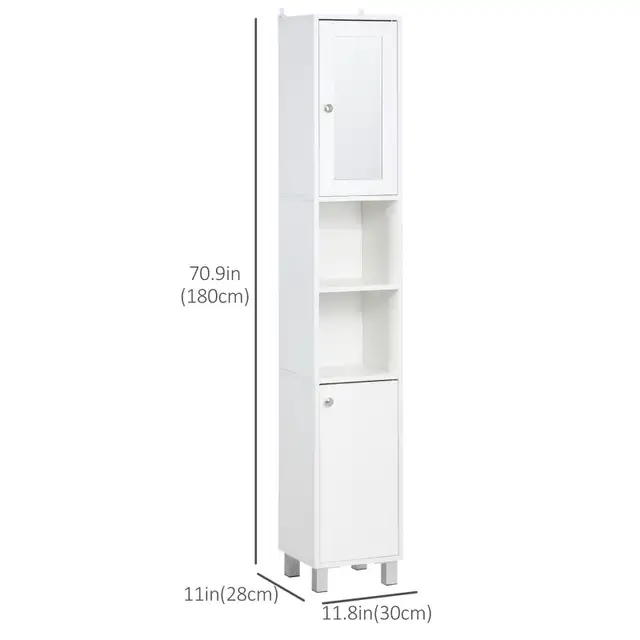 11.8"x11"x70.9" Tall Bathroom Storage Cabinet with Mirror, White in Home Décor & Accents in Markham / York Region - Image 2