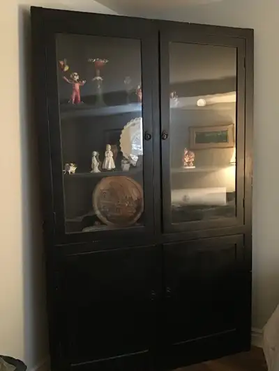 armoire de coin antique en pin, porte avec vitre, View more