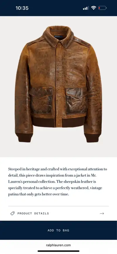 authentic Polo Ralph Lauren bomber flight leather jacket  retail, View more