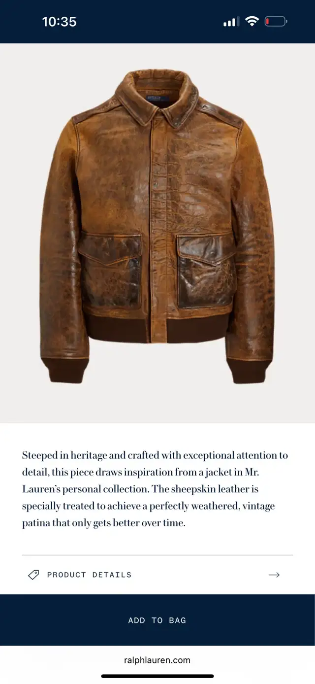 authentic Polo Ralph Lauren bomber flight leather jacket  retail in Men's in City of Montréal - Image 2