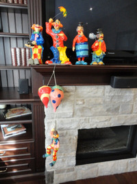4 Assorted Hand Made Mexican Paper Mache Clowns Approx 16" Tall