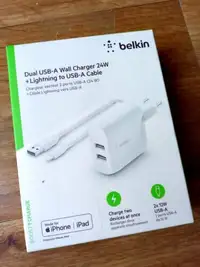 BELKIN CHARGEUR MURAL DOUBLE USB-A BOOST CHARGE 24W