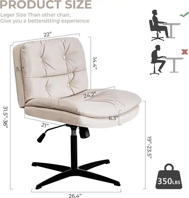 Large Size Armless Home Office Desk Chair Vanity Chair No Wheels in Chairs & Recliners in Markham / York Region - Image 4