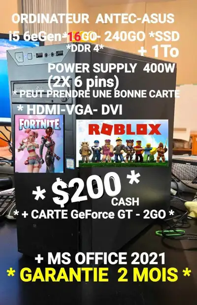 ORDINATEUR GAMING *DÉBUTANT -i5 6eGen- *16Go- 240go + 1To, View more