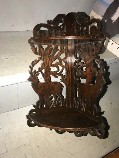 VINTAGE FRET CARVED  DEER WOODEN SHELF, View more