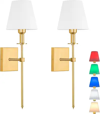 Wall Light Battery Operated Sconce Set Of 2，not Hardwired Fixture,Battery Powered Wall Sconce With R...