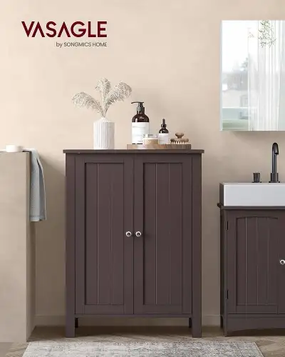 Bathroom Floor Storage Cabinet with Adjustable Shelf 23.6 x 11.8 x 31.5 Inches Brown UBCB60BR Color:...