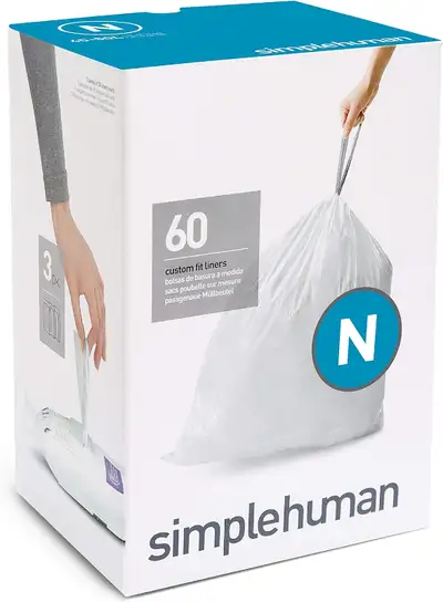 simplehuman code N custom fit liners, 3 refill packs (60 liners), View more
