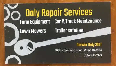 Repairs to farm equipment trucks trailer and lawn equipment
