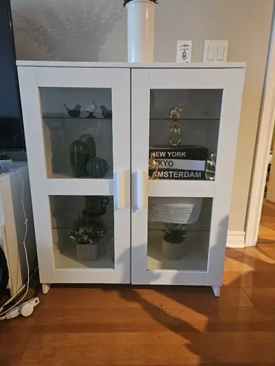 BRIMNES Cabinet with doors, glass/white, 78x95 cm (30 3/4x37 3/8 ") Willing to deliver for free with...