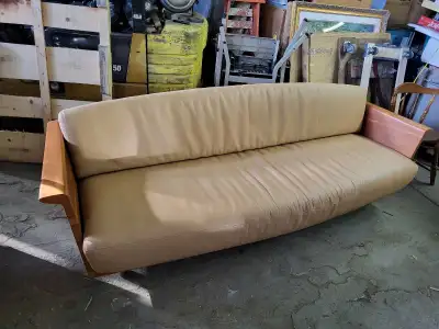 teak wood leather sofa, View more