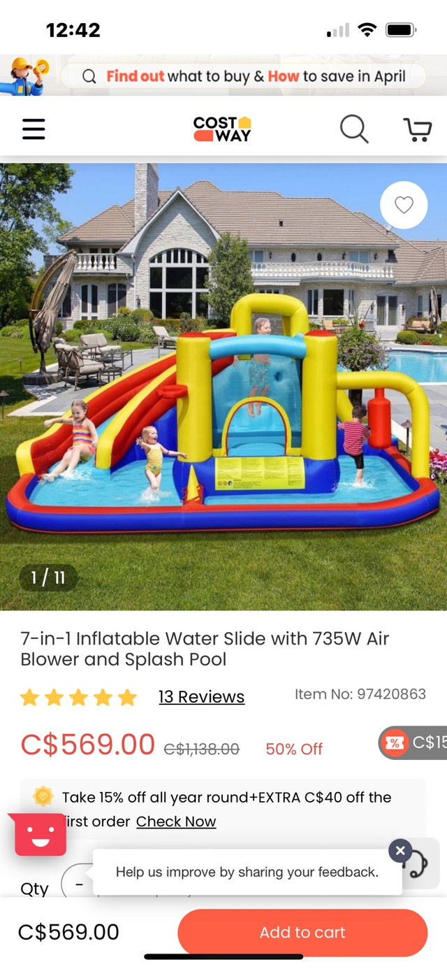 Inflatable water slide  in Water Sports in Napanee - Image 2