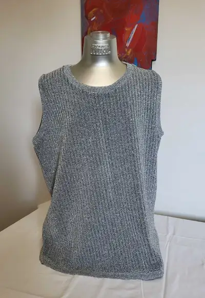 90s Vintage Knit Silver&nbsp;Sleeveless  Tank Sweater Tunic Vest, View more