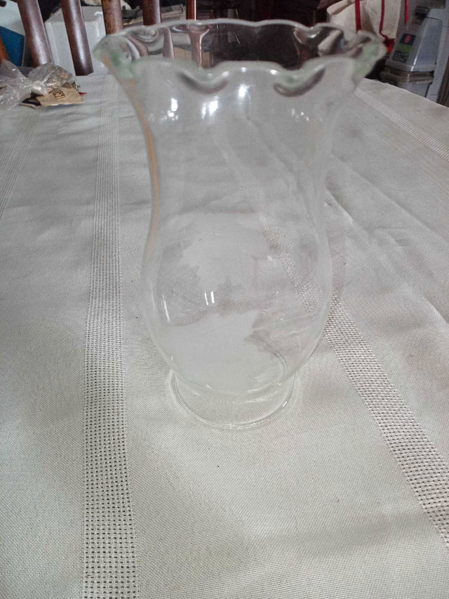 Glass Chimney etched in perfect condition2 1/4 in. At bottom  in Arts & Collectibles in Yarmouth