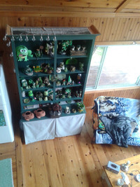 assorted frogs / grenouilles collection and tall wall unit