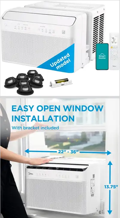 Midea 8,000 BTU U-Shaped Smart Inverter Window Air Conditioner–Cools up to 350 Sq. Ft, Ultra Quiet w...