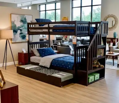 Wooden Twin Over Twin Bunk Bed With Storage Trundle, View more