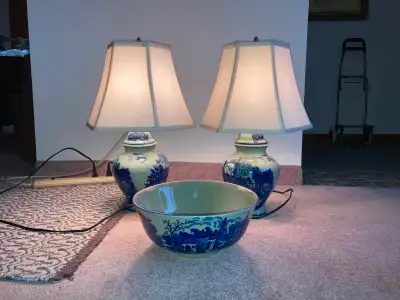 Vintage lamps with matching bowl, View more
