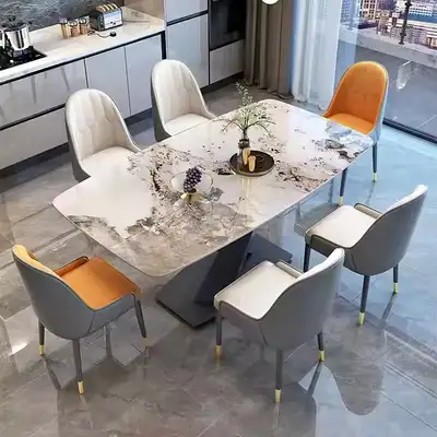Luxury Modern 6-Seater Rock Slab Dining Table Set, View more