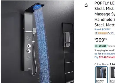 NEW LED Shower Panel Tower System Mist & Rainfall Shower 2 Jets, View more