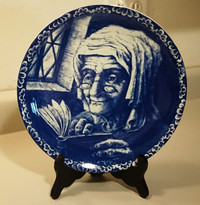 Vintage Delft Blue & White Boch Belgium Old Woman Plate