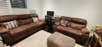 Suede recliner sofa and loveseat
