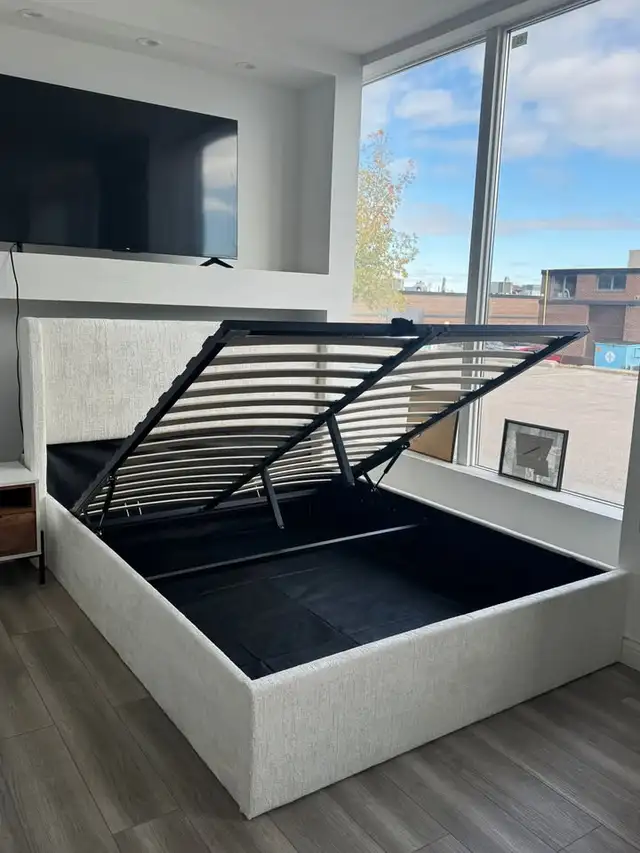 Luna Cream Bouclé Queen & King Bed with 14” Storage –Decent Head in Beds & Mattresses in Vancouver - Image 5
