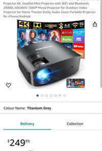 Projector 4K, GooDee Mini Projector with WiFi and Bluetooth, 200