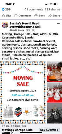 Moving / Garage Sale - SAT, APRIL 6