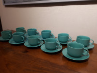 Vintage Turquoise Tea Coffee Cups and Saucers - Set of 10