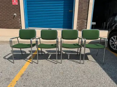 Postmodern set of 4 tubular steel chairs by Global Furniture made in Canada - newly upholstered with...