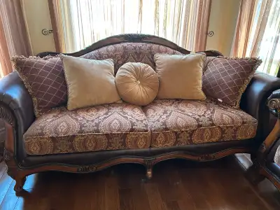 Ornate Upholstered Sofa and Chair Set, View more