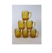 Vintage 70s Amber Glass Barrel Mug Shot Glasses
