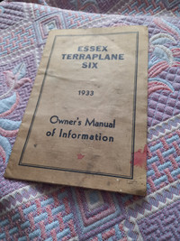 1933 Essex terraplane 6 owner's manual asking $100 OBO will ship
