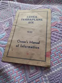 1933 Essex terraplane 6 owner's manual asking $100 OBO will ship