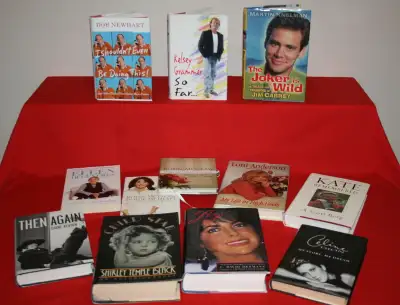 12 Autobiographies Hard Covers $1.00 each Liz Taylor Katharine Hepburn Bob Newhart Kelsey Grammer El...